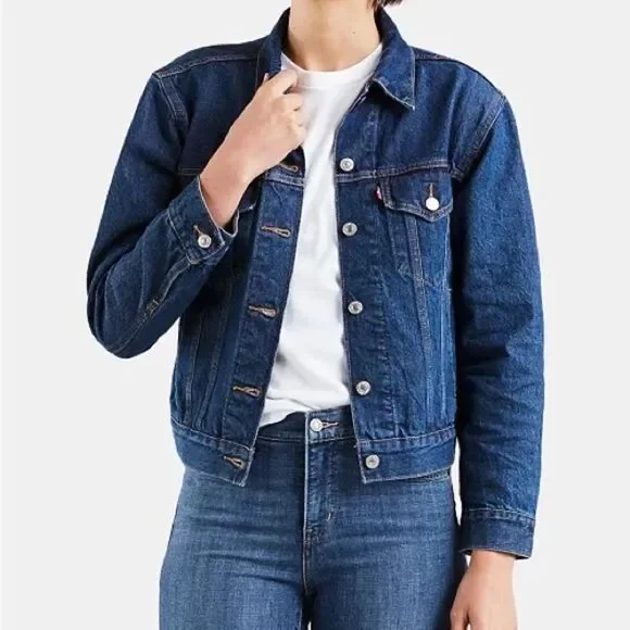 Levi’s Ex-Boyfriend Cotton Denim Trucker Jacket Size S - Picture 4 of 8